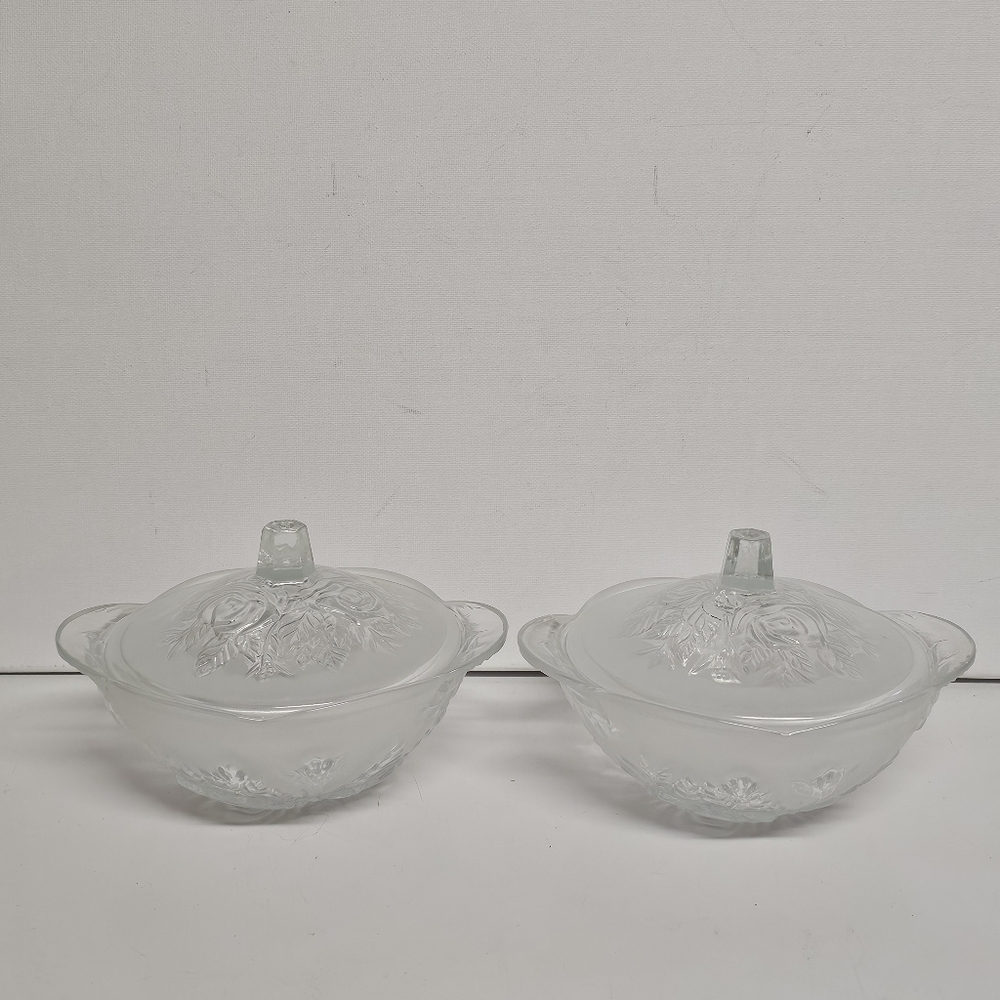 Elegant Glass Serving Bowls with Lids – Set of 2 Peony Candy Dishes with Box